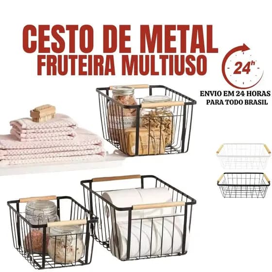 Cesto De Metal Fruteira Organizador Decorativo Resistente
