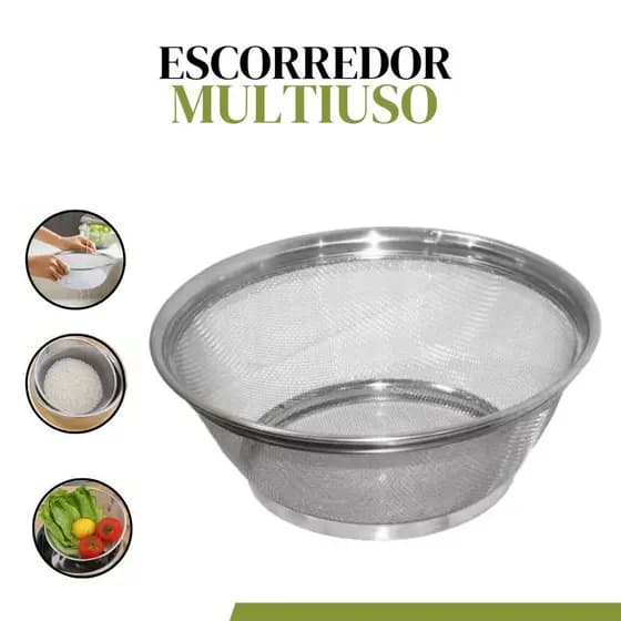 Escorredor De Alimentos Massa Legumes Macarrão Arroz Salada Em Aço Inox 21.8cm x 8.8cm