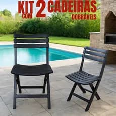 Kit 2 Cadeiras Dobráveis Área De Lazer Sustentável Preta Suporta até 110kg