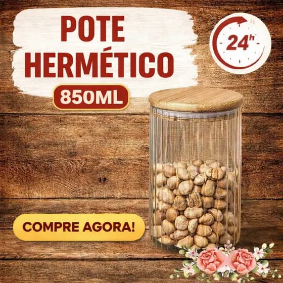 1 Pote Porta Temperos Alimentos Hermético com Tampa de Bambu Organização com estilo