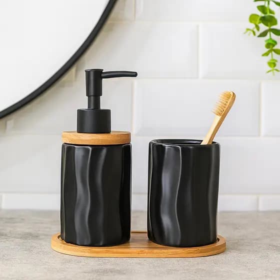 Kit Premium Porta Sabonete liquido Dispenser Porta Escova Dente Cerâmica/Porcelana