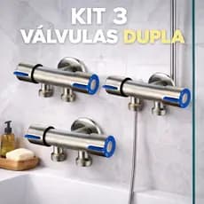 Kit 3 Válvula  Prata  Dupla Para Torneira  Cozinha Banheiro Máquina 2 Saídas
