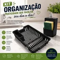 Kit Pia Escorredor Plástico + Porta Deterge Com Suporte Esponjante Com Bico Dosador