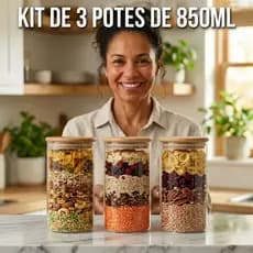 Kit 3 Potes Herméticos Organizador de Mantimentos Transparente Com Trava BPA Free