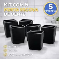 Kit 5 Porta Escova De Dente Preto Para Banheiro De Plástico Multiuso
