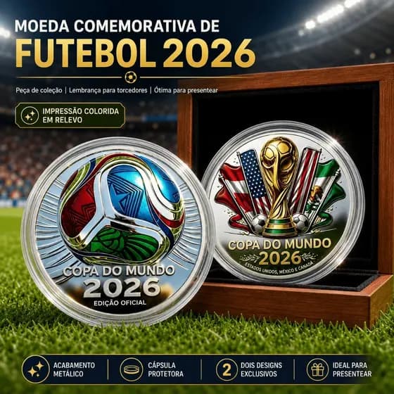 Moeda Comemorativa De Futebol Da Copa Do Mundo 2026 , Metal Colecionável Com Suporte E Cápsula