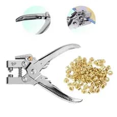 Alicate de Pressão Ilhós 2 em 1 Profissional Furador Vazador Aplicador Manual com Ajuste de Pressão + 100 ilhoses