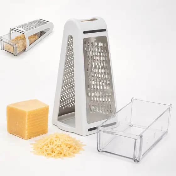 Ralador De Queijo Com Coletor Fatiador Manual 2 Lâminas Para Queijo Coco Legumes