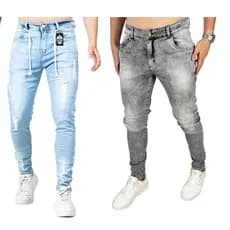 Kit 2 Calças Jeans Masculino Skinny com lycra e rasgados estilos 2026 super na moda