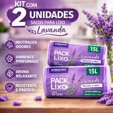 Kit 2 Packs Saco Lixo Lavanda 15L 120 Sacos Perfumado Anti Odor Banheiro Cozinha