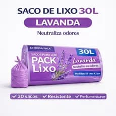 Saco Lixo Lavanda 30L Perfumado Antiodor Neutraliza Odor Reforçado Resistente Banheiro Cozinha 59X62