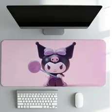 Mouse Pad grande Gamer Rosa Cute Dark Deskmat Grande Antiderrapante Setup Fofo Alta Qualidade Heelo Ktty