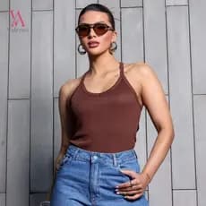 Blusa Feminina Regata Costas Nadador Decote V Alça Fina Tendecia Verão Moda Gringa