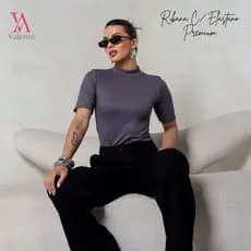 Body Feminino Gola Alta Ribana Premium Manga Curta Elegante, Casual