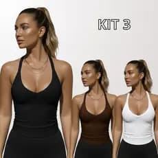 Kit 3 Regatas Nadadora Blusinha feminina Canelada Alça Fina Costas Nadador