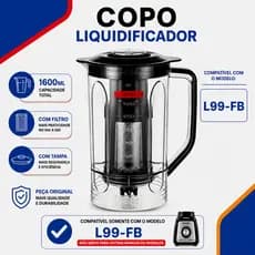 Copo Liquidificador L-99 Mondial Original Preto com Tampa e Filtro 1600ml