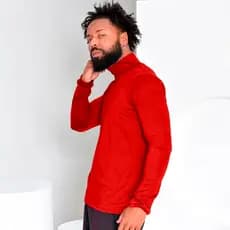 Camiseta Gola Alta Vermelha Proteção UV Térmica Masculina Segunda Pele Manga Longa