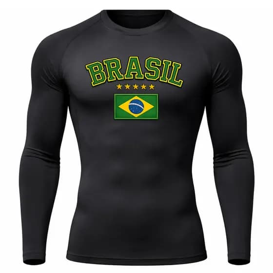 Camiseta UV Manga Longa Estampa Brasil Proteção Solar Pesca Corrida Esportiva Futebol Segunda Pele