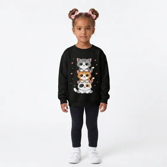 Moletom Infantil Menina Felpado Estampado 3 Gatinhos Casaco de Frio Para o Inverno 2 ao 14