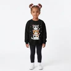 Moletom Infantil Menina Felpado Estampado 3 Gatinhos Casaco de Frio Para o Inverno 2 ao 14