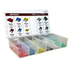 Fusível Lamina Carro Veiculos Kit Com 100 Pçs Acomp Estojo