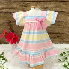 Vestido menina 100% algodão vestido infantil 7 a 15 meses roupa de menina