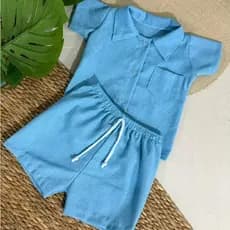 Conjunto Infantil 9 a 12 Meses Menino bebe Camisa e Bermuda Linho