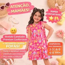 Vestido Infantil Canelado Premium Confortável Estampado Menina