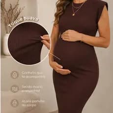 Vestido Midi Gestante Muscle Canelado Casual Conforto e Estilo Versátil Gravidez