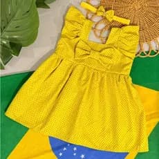 Vestido Bebê Brasil Verde e Amarelo Copa 6 a 12 Meses Tricoline Algodão