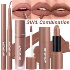 3 Pçs Conjunto De Batom Fosco Nude Marrom Veludo Líquido Brilho Labial À Prova Dwaterproof Água Antiaderente Copo Lábio