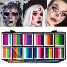 VERONNI Maquiagem Água Ativada Pintura Facial Bolo Dividido Conjunto De Para Crianças  Com Pincel Arco-Íris Corporal