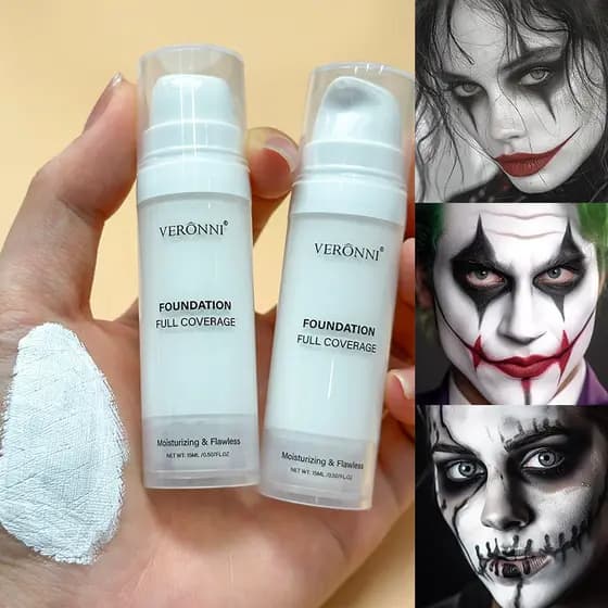 VERONNI Base Branca Luz Líquida Bege Brilho Matiz Líquido Cosplay Branco Puro Personagem Role Play , Carnaval , Hallowee