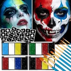 VERONNI Conjunto De Paleta De Pintura Facial De 4 Cores Com 10 Peças De Pincéis De 4 Folhas Estênceis De Tatuagem Hallow