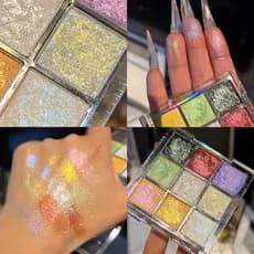 Paleta De Sombras Com Brilho Metálico Brilhante Altamente Pigmentado De 9 Cores-Pó De Longa Duração À Prova D'água Adequ