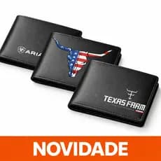 Carteira Masculina Couro Preta Estampada Longhorn Texas Country