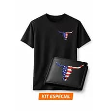 Kit Camiseta + Carteira Masculina Estampa Longhorn Premium Exclusivo