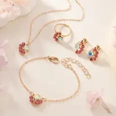 Conjunto de colar, pulseira, brinco e anel de pedras preciosas mais vendido, com design fofo e requintado.