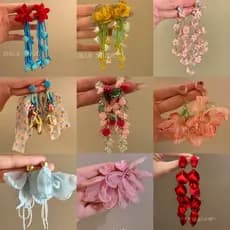 Brincos de Agulha de Prata 925 para Mulheres, Brincos de Flor com Contas e Franjas, Estilo Boêmio