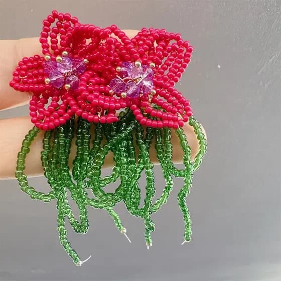 Brincos femininos de tecido floral com borlas e laços, em estoque, brincos da moda, sucesso de vendas entre as celebrida
