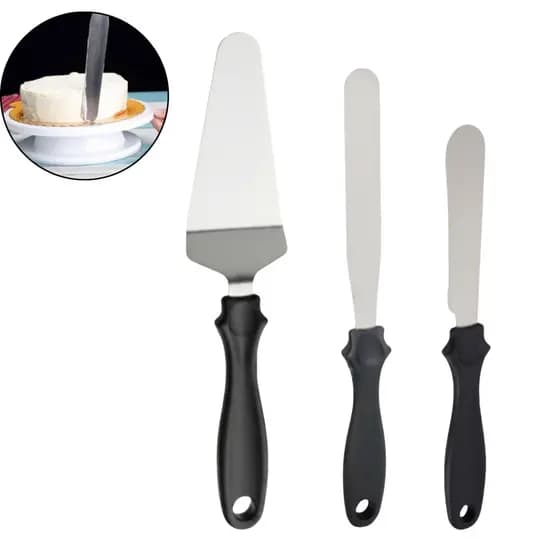 Espatula Confeiteiro Inox Cabo Plastico Com 3 Peças Sortidas