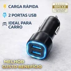 Carregador Veicular Turbo Rápido  2 entradas USB para Carro - Alta Performance e Seguro