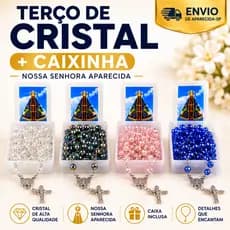 Terço de Cristal Nossa Senhora Aparecida + caixinha