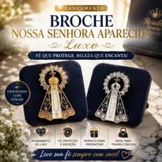 Broche Nossa Senhora Aparecida Luxo Cravejado com Strass Banhado para Roupas Bolsas e Presentes