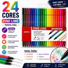 kit 12/24 Canetas Coloridas Fine Line Ponta Fina 0.4 mm 1ª Linha