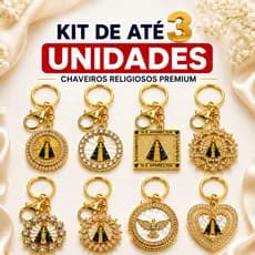 Chaveiro Religioso Nossa Senhora Aparecida e Divino Espírito Santo, KIT DE ATÉ 3 Unidades Strass e Madrepérola