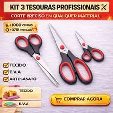 Kit 3 Tesouras Profissionais Corte Preciso Costura, Tecido, EVA e Papel Alta Qualidade