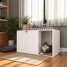 Caixa de Areia Box Sanitário para Gatos Fechado Branco com Cobre