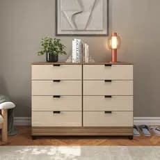 Cômoda Industrial 8 Gavetas Casal Design Moderno Sapateira Espaçosa Cinza Branco Off White Madeirado Quarto Adulto