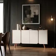 Buffet Aparador 4 Portas Curva Balcão Rack Retrô Moderno Off White Sala Estar Jantar Quarto Escritório Hall Entrada